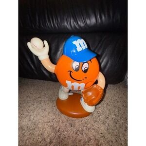M&M Orange Baseball Player Figurine with Baseball and Glove Dispenser